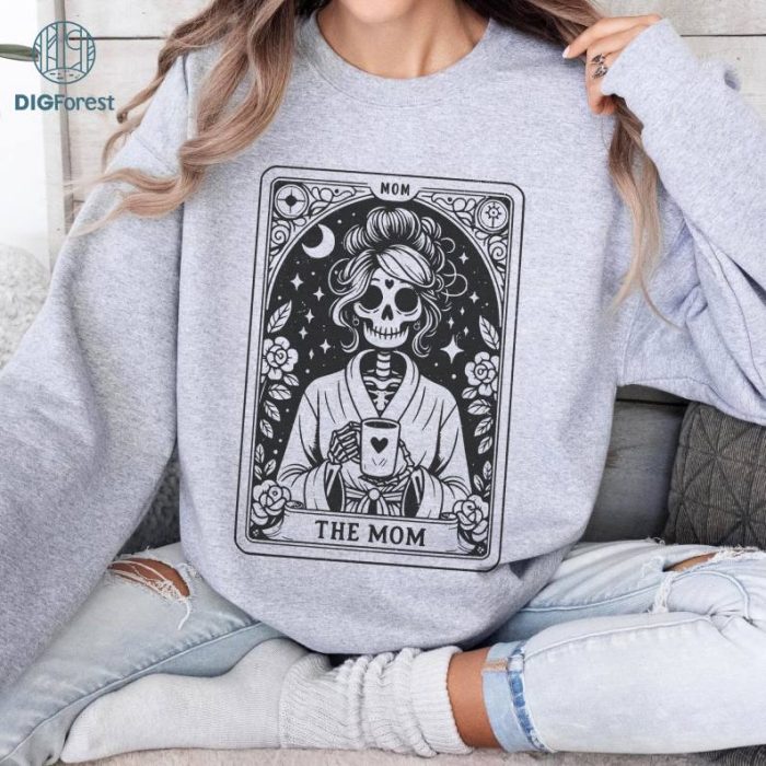 Mother's Day Tarot The Mom Simple Black Shirt | Woman Skeleton Mother Design, Witchy Vibes Skull Mama Shirt