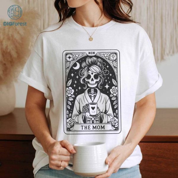 Mother's Day Tarot The Mom Simple Black Shirt | Woman Skeleton Mother Design, Witchy Vibes Skull Mama Shirt