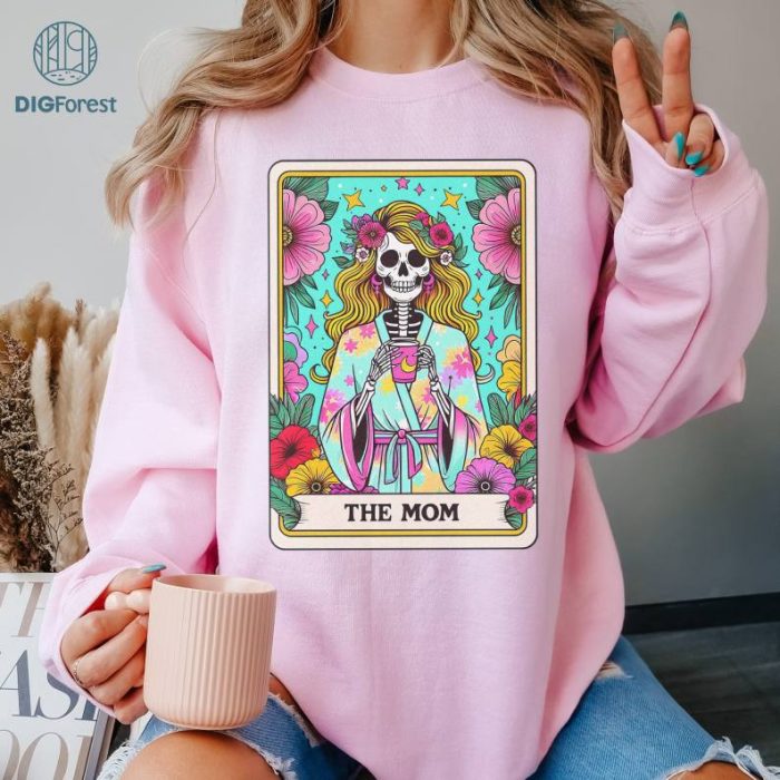 Mother's Day Tarot Cinco De Mayo Floral Mom Shirt| Woman Skeleton Mother Design, Witchy Vibes Skull Mama Shirt