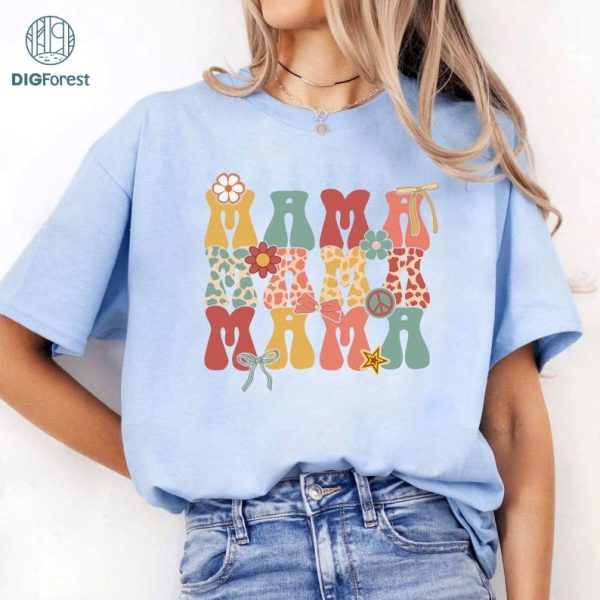 Mother's Day MaMa Groovy Shirt | Mama Floral Shirt | Mother's Day Gift | Cool Mom Shirt | Gift For Mom | Coquette Bow Mother's Day Tee