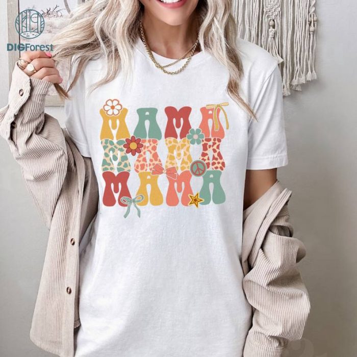 Mother's Day MaMa Groovy Shirt | Mama Floral Shirt | Mother's Day Gift | Cool Mom Shirt | Gift For Mom | Coquette Bow Mother's Day Tee