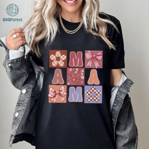 Mother's Day Mama Floral Design Shirt | Mama Coquette Pink Bow Shirt | Mother's Day Gift | Cool Mom Shirt | Gift For Mom