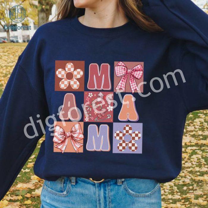 Mother's Day Mama Floral Design Shirt | Mama Coquette Pink Bow Shirt | Mother's Day Gift | Cool Mom Shirt | Gift For Mom