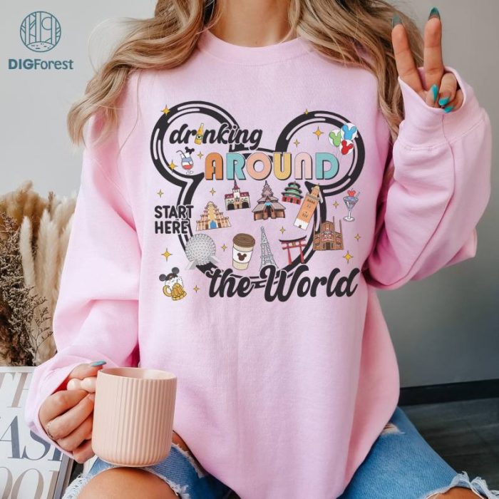 Disney Drinking Around The World T-shirt, Disneyland Shirt, EPCOT World Showcase Map Food And Wine T-Shirt, Custom Disneyland Vacation Trip Shirt