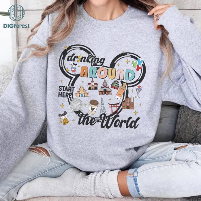 Disney Drinking Around The World T-shirt, Disneyland Shirt, EPCOT World Showcase Map Food And Wine T-Shirt, Custom Disneyland Vacation Trip Shirt