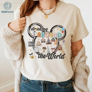 Disney Drinking Around The World T-shirt, Disneyland Shirt, EPCOT World Showcase Map Food And Wine T-Shirt, Custom Disneyland Vacation Trip Shirt