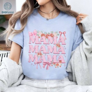 Mama Coquette Style Mothers Day Shirt | Mama Floral Shirt | Mother's Day Mama Shirt | Coquette Pink Bow Mama Gift For Mom