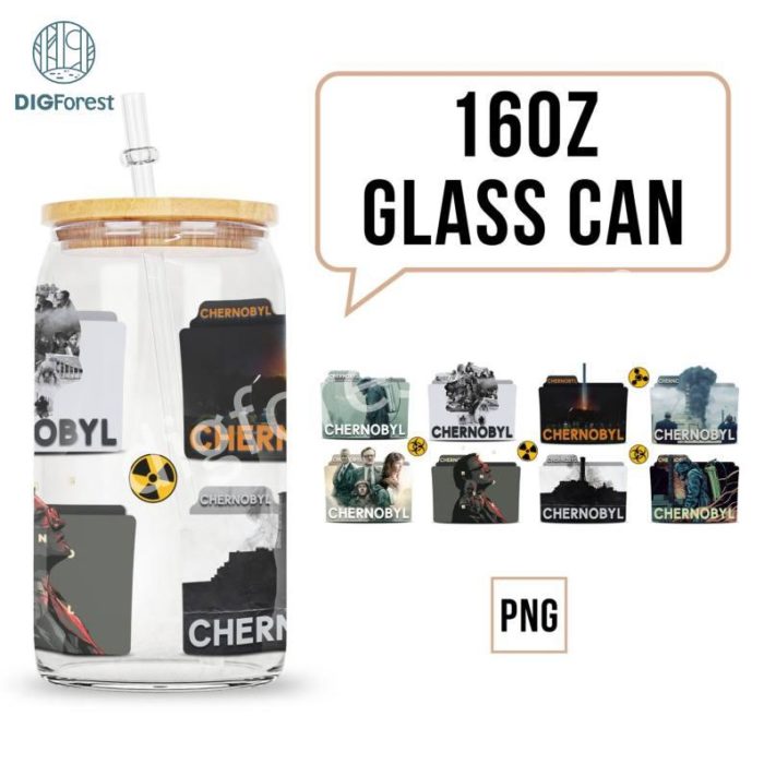 Chernobyl TV Series 16oz Glass Can PNG, Glass Can 16oz Chernobyl TV Series, Chernobyl 16 oz Libbey Glass Can Png, Gifts For Chernobyl Fan