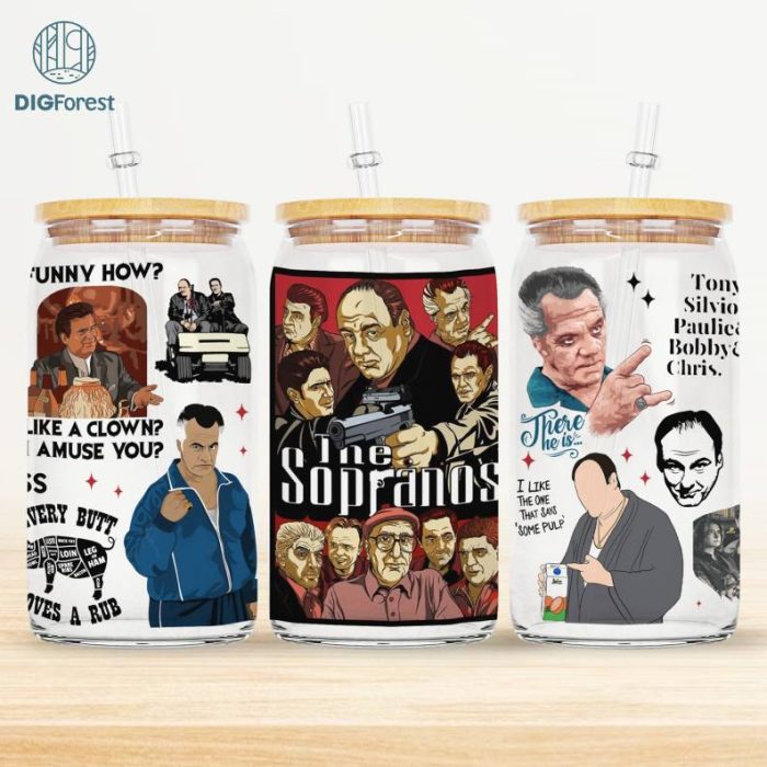 The Sopranos TV Series 16oz Glass Can PNG, The Sopranos Lovers Glass Can Gift for Fan, 16oz Libbey Glass Can The Sopranos Gifts for You