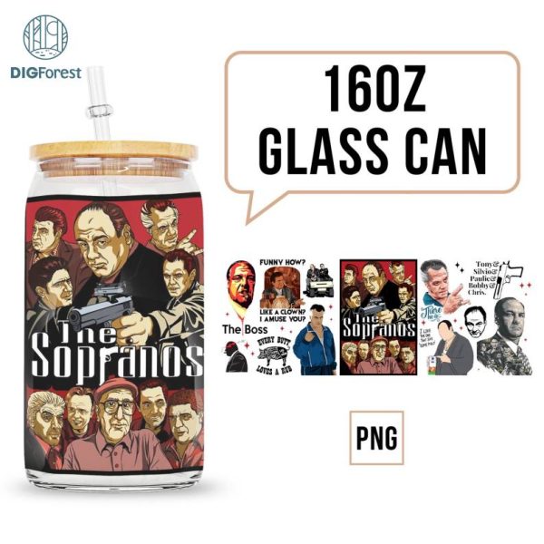 The Sopranos TV Series 16oz Glass Can PNG, The Sopranos Lovers Glass Can Gift for Fan, 16oz Libbey Glass Can The Sopranos Gifts for You
