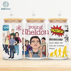 Young Sheldon TV Series 16oz Glass Can PNG,Young Sheldon Character Movie Series 16 oz Libbey Glass Can Png,Young Sheldon TV Series Fan Gifts