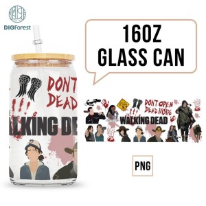 The Walking Dead TV Series 16oz Glass Can Png, The Walking Dead Fan Gifts, The Walking Dead TV Series Characters 16 oz Libbey Glass Can