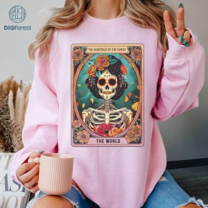 Mother's Day Tarot The World Heart Beat Of Family Shirt | Woman Skeleton Mother Design, Witchy Vibes Skull Mama Shirt