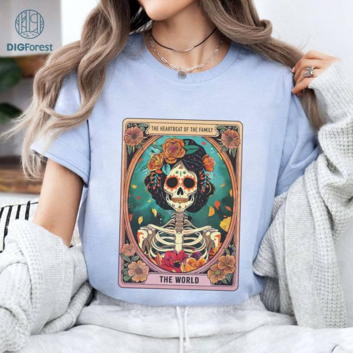 Mother's Day Tarot The World Heart Beat Of Family Shirt | Woman Skeleton Mother Design, Witchy Vibes Skull Mama Shirt