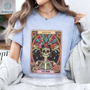 Mother's Day Tarot The Mom Queen Of Chaos Shirt | Woman Skeleton Mother Design, Witchy Vibes Skull Mama Shirt