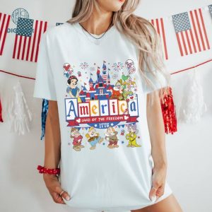 Seven Drawfs and Snow White America 4th of July Shirt, Disneyland Princess Happy Independence Day Shirt, Family Us Flag Freedom 4Th Of July Matching