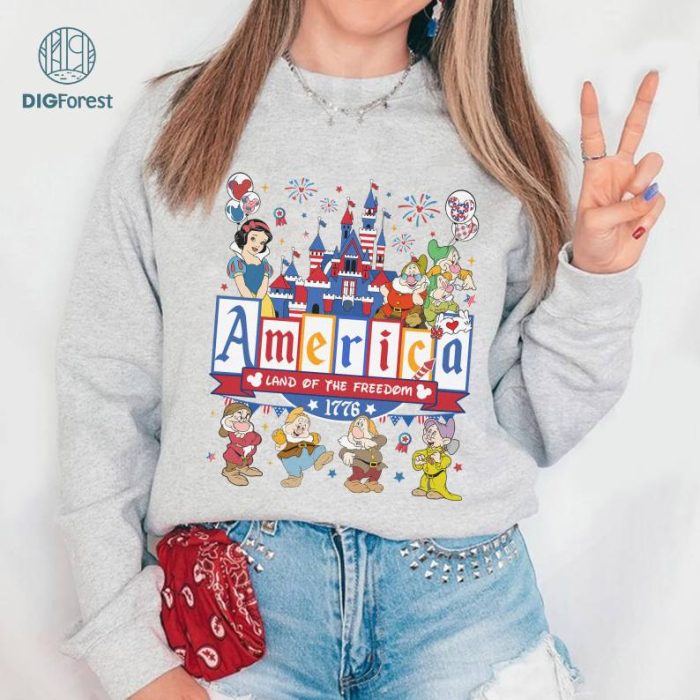 Disney Seven Drawfs and Snow White America 4th of July Shirt, Disneyland Princess Happy Independence Day Shirt, Family Us Flag Freedom 4Th Of July Matching