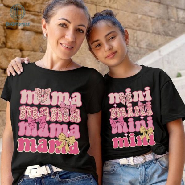 Mama Mini Mother's Day Leopard Coquetter Pink Bow Bundle | Mana And Her Mini Shirt | Mother's Day Gift | Cool Mom Shirt | Gift For Mom