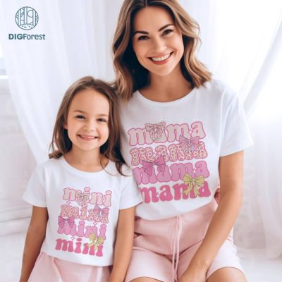 Mama Mini Mother's Day Leopard Coquetter Pink Bow Bundle | Mana And Her Mini Shirt | Mother's Day Gift | Cool Mom Shirt | Gift For Mom
