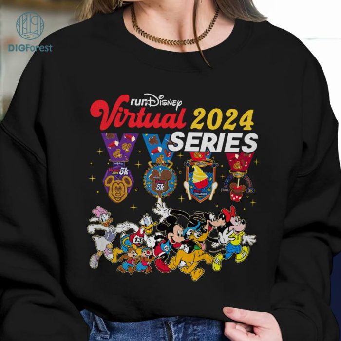 RunDisneyland Virtual Series 2024 Shirt, Disney Mickey And Friends Run All The Miles Eat All The Snacks Marathon Shirts, Disneyland Runner Shirts