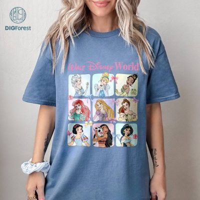Walt DisneyWorld Water Color Princess Coquette Bow Shirt, Disney Coquette Soft Girl Shirt, Disneyland Princess Coquette Shirt, Girls Trip Shirt