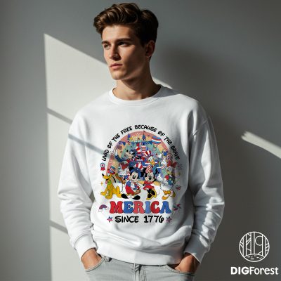 Disney Mickey and Friends 4th of July Shirt - Land of the Free Because of the Brave | Patriotic Independence Day Tee