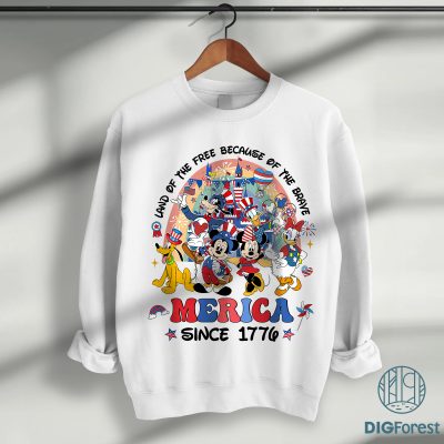 Disney Mickey and Friends 4th of July Shirt - Land of the Free Because of the Brave | Patriotic Independence Day Tee
