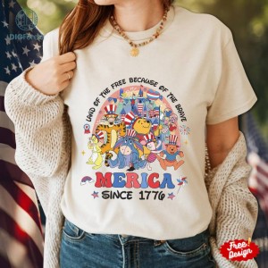 Disney Winnie The Pooh Happy 4th of July Shirt, Land Of The Free Because Of the Brave, Disneyland Patriotic Independence Day Shirt
