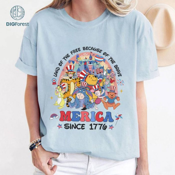 Disney Winnie The Pooh Happy 4th of July Shirt, Land Of The Free Because Of the Brave, Disneyland Patriotic Independence Day Shirt