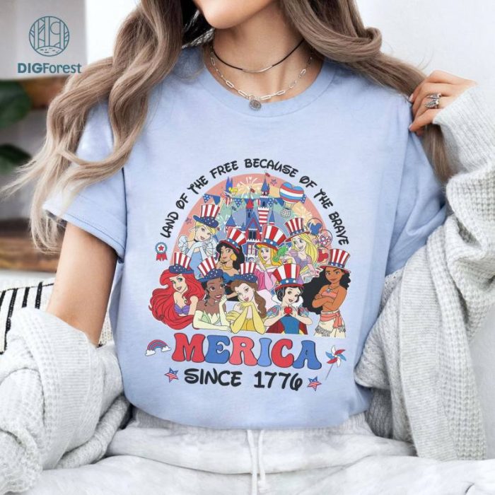Disney Princess Happy 4th of July Shirt, Land Of The Free Because Of the Brave, Cinderellä Belle Aurora Patriotic Independence Day Shirt