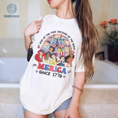 Disney Princess Happy 4th of July Shirt, Land Of The Free Because Of the Brave, Cinderellä Belle Aurora Patriotic Independence Day Shirt