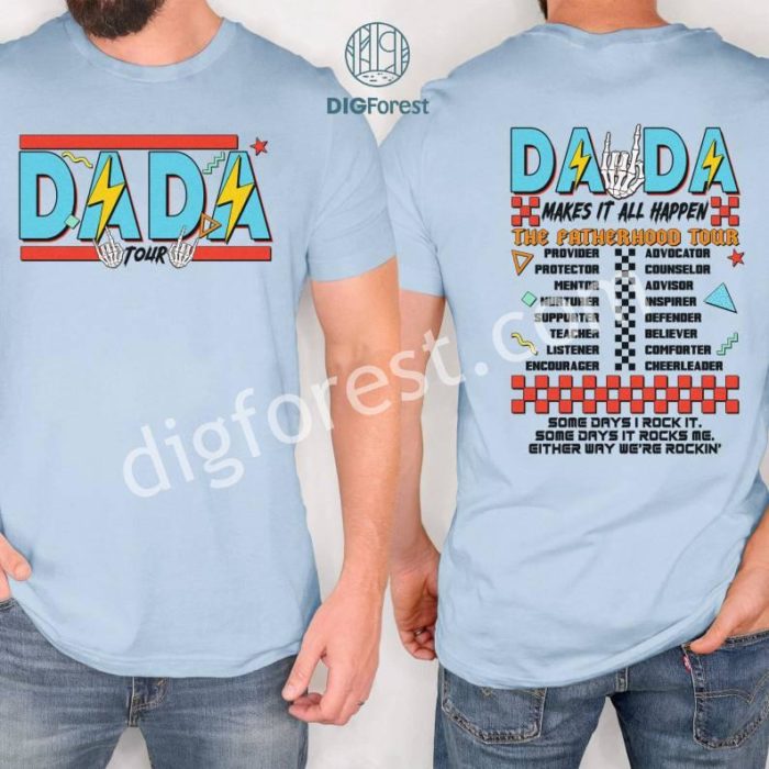 Fatherhood Tour Shirt, Gift For Dada, Father's Day Shirt, Gift For Father, Sometimes I Rock It Sometimes It Rocks Me Father Day, Trendy Front And Back Shirt