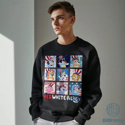 Red White and Bluey 4th of July Shirt - Dog Cartoon Patriotic Independence Day Tee