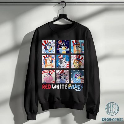 Red White and Bluey 4th of July Shirt - Dog Cartoon Patriotic Independence Day Tee