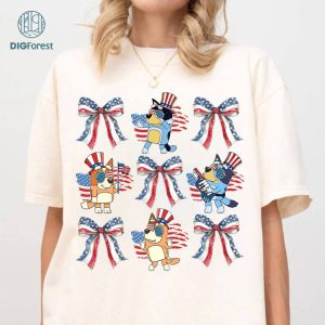 Coquette Bows Bluey and Bingo 4th of July Shirt, Bluey American Patriotic Group Shirt, Family Happy Independence Day 2024 tee