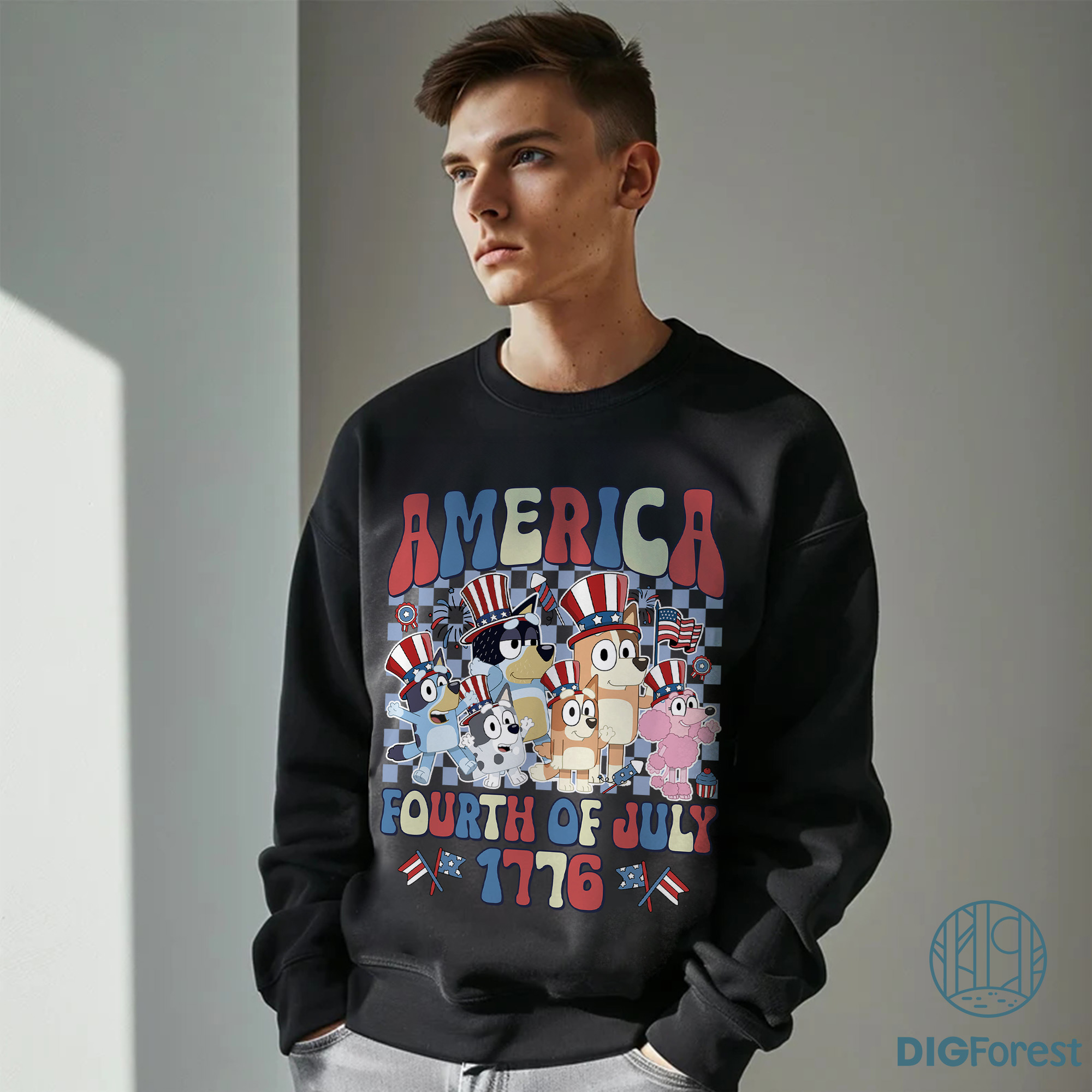 Bluey Checkered Disney 4th of July Shirt - Dog Cartoon Patriotic Independence Day Tee Bluey Checkered Disney 4th of July Shirt - Dog Cartoon Patriotic Independence Day Tee