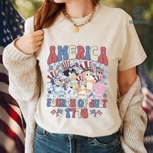 Bluey Checkered Disney Happy 4th of July Shirt, Dog Cartoon Characters 4th Of July Shirt, Independence Day Tee, Happy Fourth Of July T-Shirt