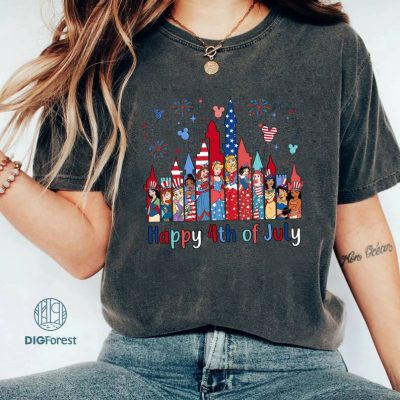 Disney Princess Happy Independence Day Shirt, Disneyland Girl Trip Patriotic American Honor, Family Us Flag Freedom 4Th Of July Matching