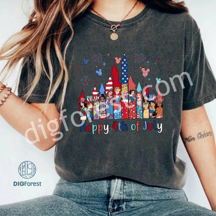 Disney Princess Happy Independence Day Shirt, Disneyland Girl Trip Patriotic American Honor, Family Us Flag Freedom 4Th Of July Matching