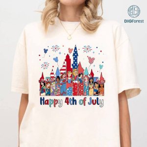 Disney Princess Happy Independence Day Shirt, Disneyland Girl Trip Patriotic American Honor, Family Us Flag Freedom 4Th Of July Matching