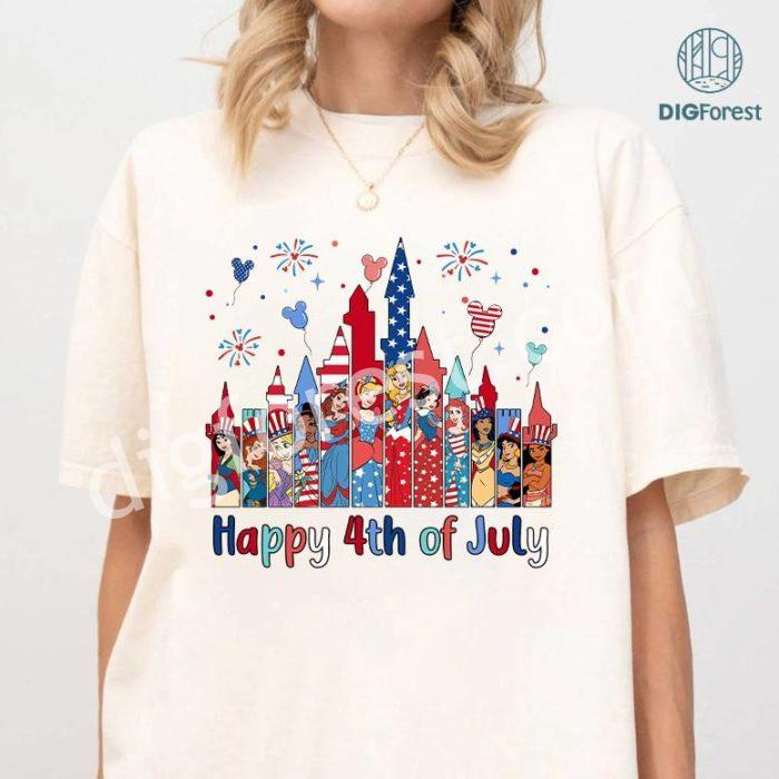 Disney Princess Happy Independence Day Shirt, Disneyland Girl Trip Patriotic American Honor, Family Us Flag Freedom 4Th Of July Matching