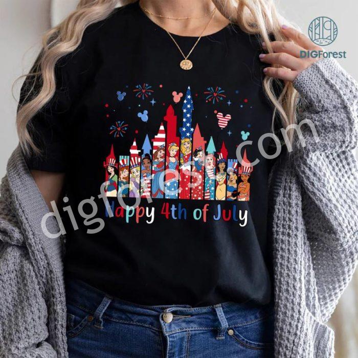 Disney Princess Happy Independence Day Shirt, Disneyland Girl Trip Patriotic American Honor, Family Us Flag Freedom 4Th Of July Matching