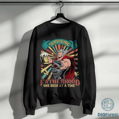 Thor Surviving Fatherhood One Beer at a Time Shirt | Funny Skull Dad Tee | New Dad Gift | Drinking Husband T-Shirt