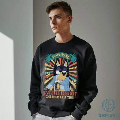 Bluey Bandit Heeler Surviving Fatherhood One Beer At a Time Shirt | Funny Skull Dad Tee | New Dad Gift | Drinking Husband T-Shirt