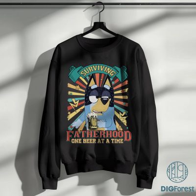 Bluey Bandit Heeler Surviving Fatherhood One Beer At a Time Shirt | Funny Skull Dad Tee | New Dad Gift | Drinking Husband T-Shirt