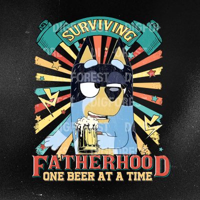 Bluey Bandit Heeler Surviving Fatherhood One Beer At a Time Shirt | Funny Skull Dad Tee | New Dad Gift | Drinking Husband T-Shirt