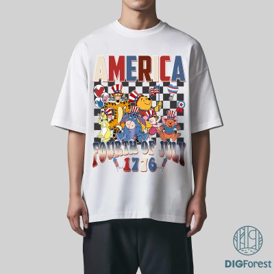 Disney Pooh and Friends 4th of July Shirt – Checkered Disneyland Patriotic Independence Day Tee