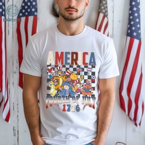 Disney Pooh And Friends Checkered Disneyland Happy 4th of July Shirt | Winnie The Pooh Patriotic Tee | Happy Independence Day Tee