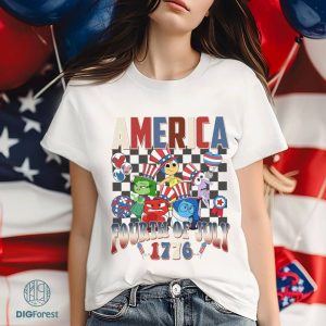 Disney Inside Out Checkered Disneyland Happy 4th of July Shirt | Emotions Patriotic Tee | Joy Anger Fear Sadness Independence Day Teed