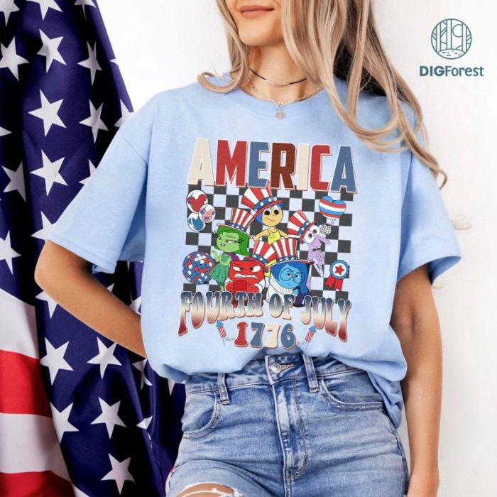 Disney Inside Out Checkered Disneyland Happy 4th of July Shirt | Emotions Patriotic Tee | Joy Anger Fear Sadness Independence Day Teed